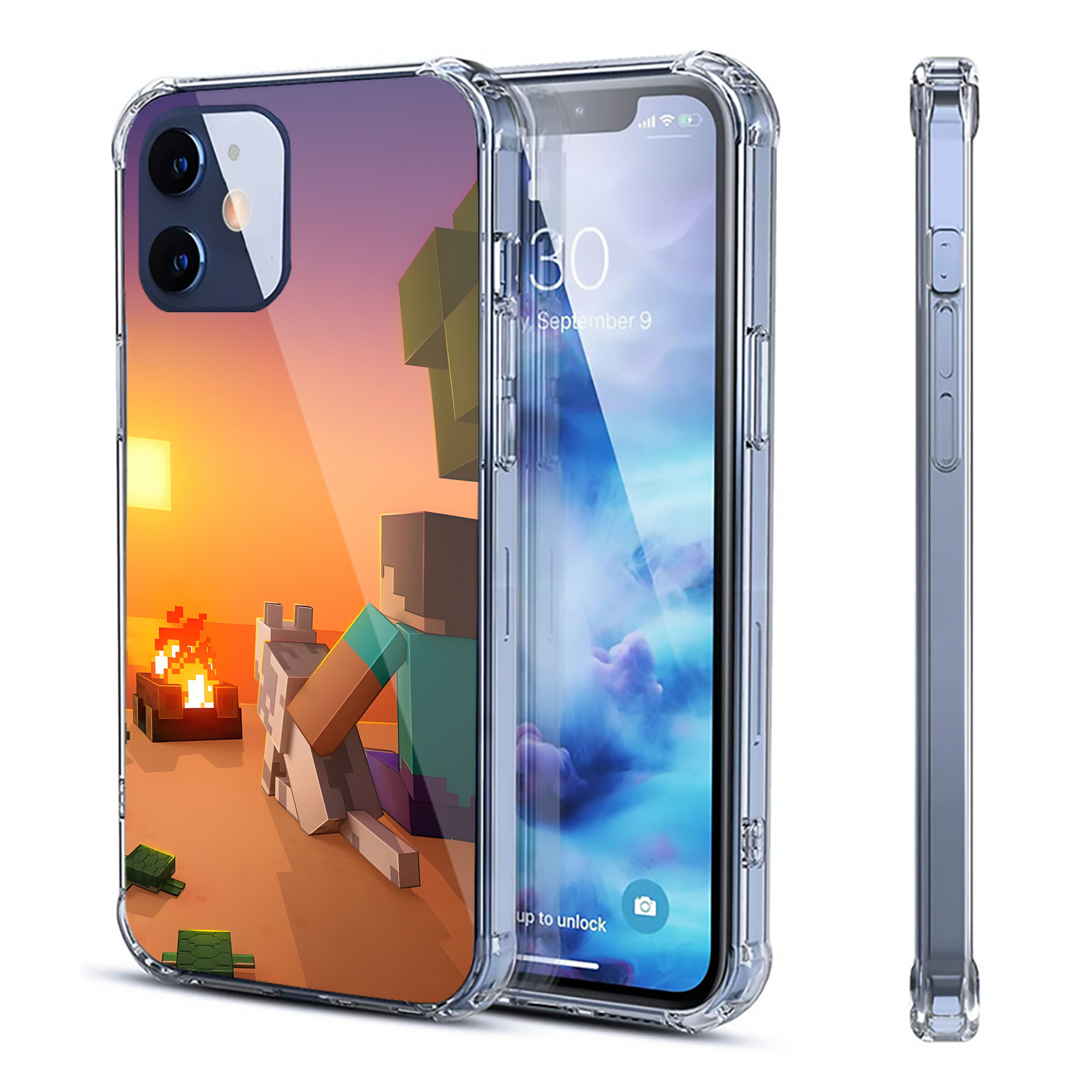 （画像用） マインクラフト ブロックの世界 Minecraft MC Block world 【iPhone 12シリーズ対応】透明スマホケース（クリアソフトケース）